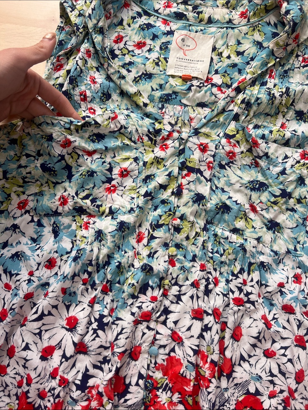 Anthropology Floral Sleeveless V-Neck Blouse - Red, Blue, White - Picture 4 of 5
